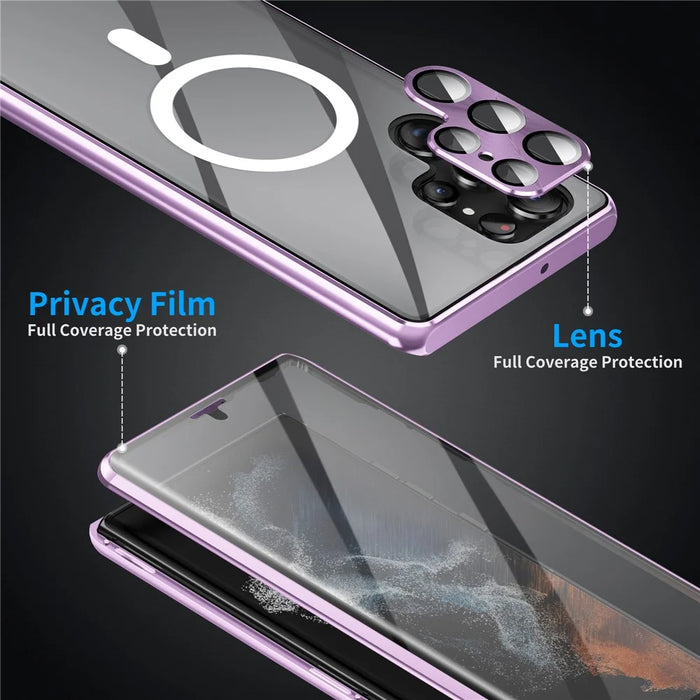 For Samsung Galaxy S24 Ultra Magnetic Case Tempered Glass+Matte PC Metal Frame Cover - Purple - 6