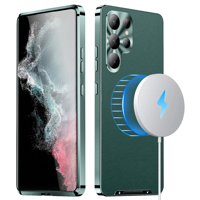 For Samsung Galaxy S24 Ultra Magnetic Case Metal Frame Leather+PC Matte Cover - Green - 2