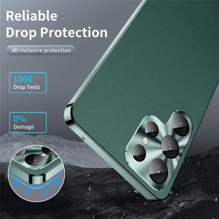 For Samsung Galaxy S24 Ultra Magnetic Case Metal Frame Leather+PC Matte Cover - Green - 3