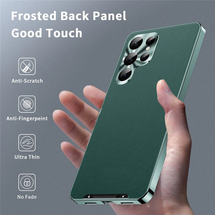 For Samsung Galaxy S24 Ultra Magnetic Case Metal Frame Leather+PC Matte Cover - Green - 4