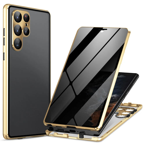 For Samsung Galaxy S24 Ultra Case Anti-Spy Double-Sided Tempered Glass Magnetic Phone Cover - Gold - 1
