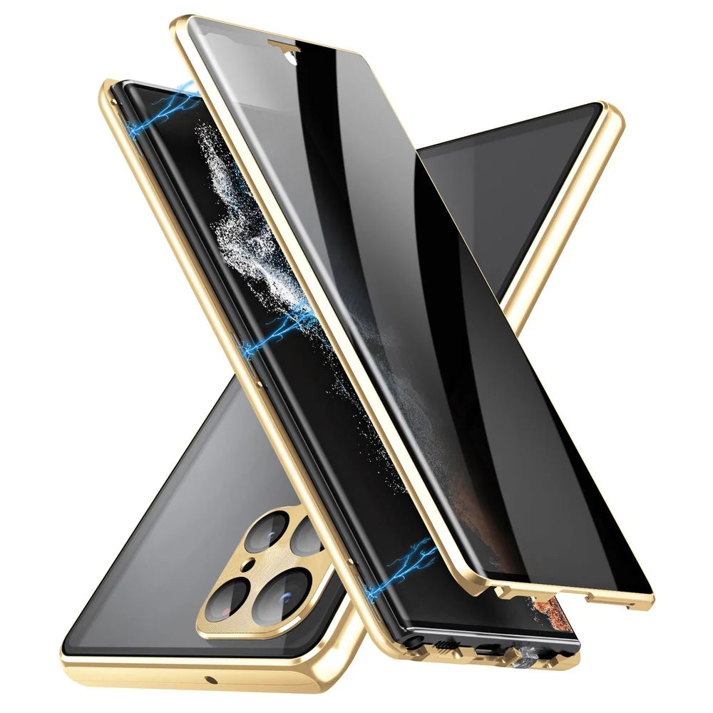 For Samsung Galaxy S24 Ultra Case Anti-Spy Double-Sided Tempered Glass Magnetic Phone Cover - Gold - 2