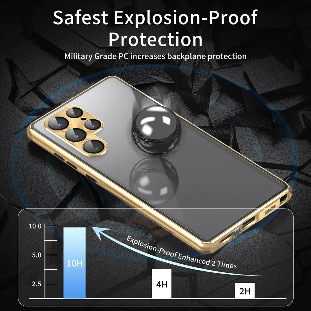 For Samsung Galaxy S24 Ultra Case Anti-Spy Double-Sided Tempered Glass Magnetic Phone Cover - Gold - 4