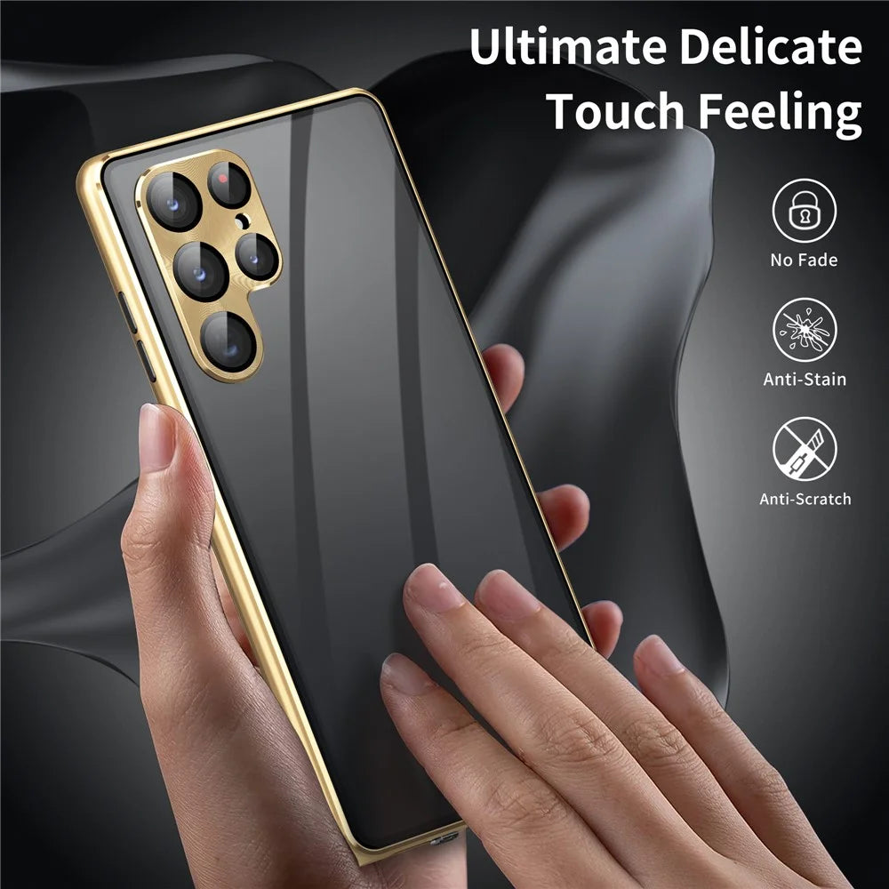 For Samsung Galaxy S24 Ultra Case Anti-Spy Double-Sided Tempered Glass Magnetic Phone Cover - Gold - 5
