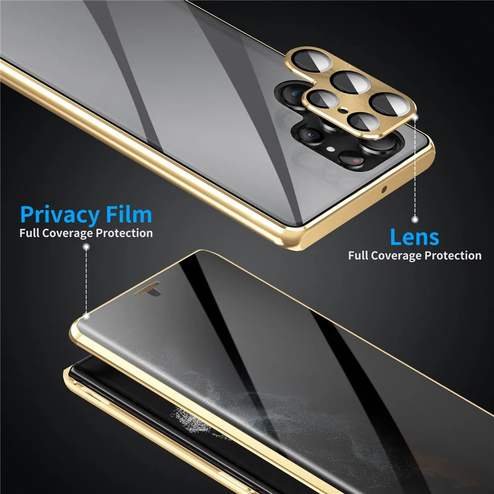 For Samsung Galaxy S24 Ultra Case Anti-Spy Double-Sided Tempered Glass Magnetic Phone Cover - Gold - 6