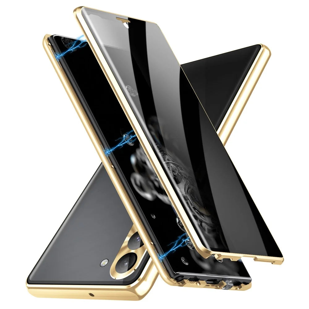 For Samsung Galaxy S24 Case Anti-Spy Double-Sided Tempered Glass Cover with Metal Frame - Gold - 2