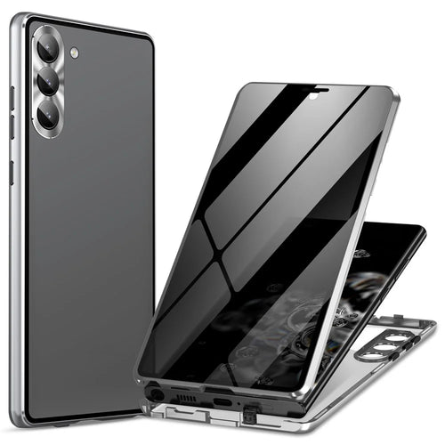 For Samsung Galaxy S24+ Case Double-Sided Tempered Glass Anti-Spy Phone Cover - Silver - 1