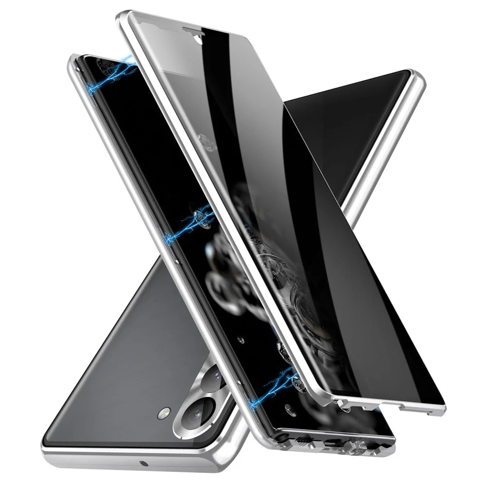 For Samsung Galaxy S24+ Case Double-Sided Tempered Glass Anti-Spy Phone Cover - Silver - 2