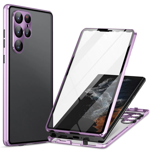 For Samsung Galaxy S24 Ultra Case Double Sides Tempered Glass Magnetic Metal Frame Cover - Light Purple - 1