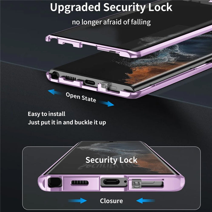 For Samsung Galaxy S24 Case Metal Frame Double Sides Tempered Glass Back Cover - Light Purple - 3