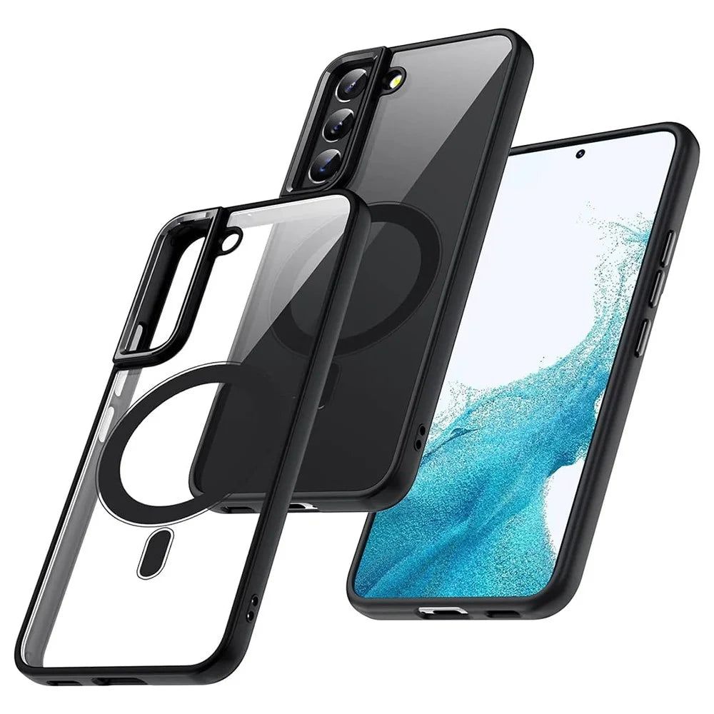 For Samsung Galaxy S24 Clear Case Acrylic +TPU Phone Cover Magnetic Case - Black - 1