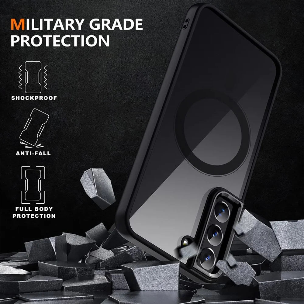 For Samsung Galaxy S24 Clear Case Acrylic +TPU Phone Cover Magnetic Case - Black - 5
