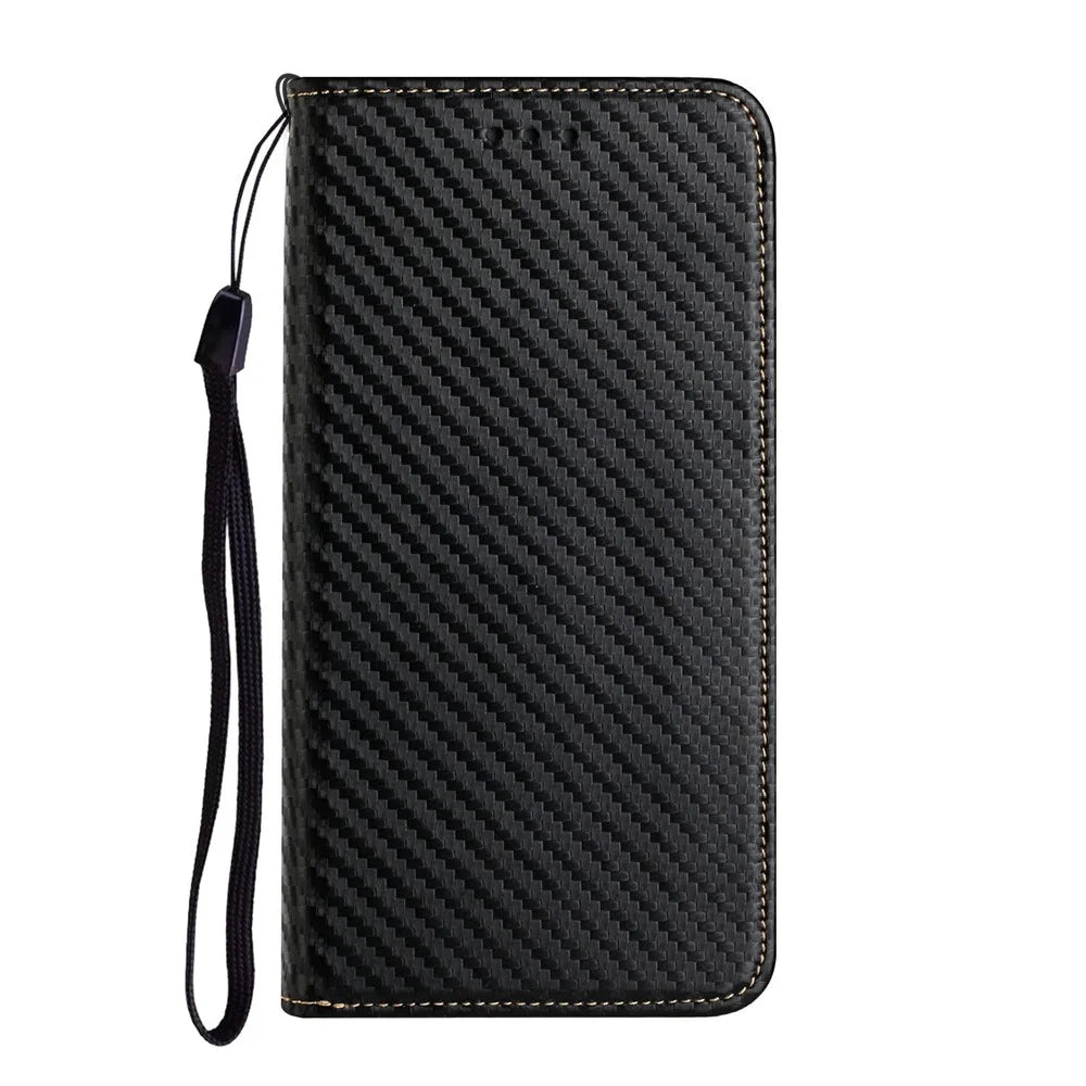 For Samsung Galaxy S24 Case Carbon Fiber Texture Wallet Stand Leather Cover - Black - 6