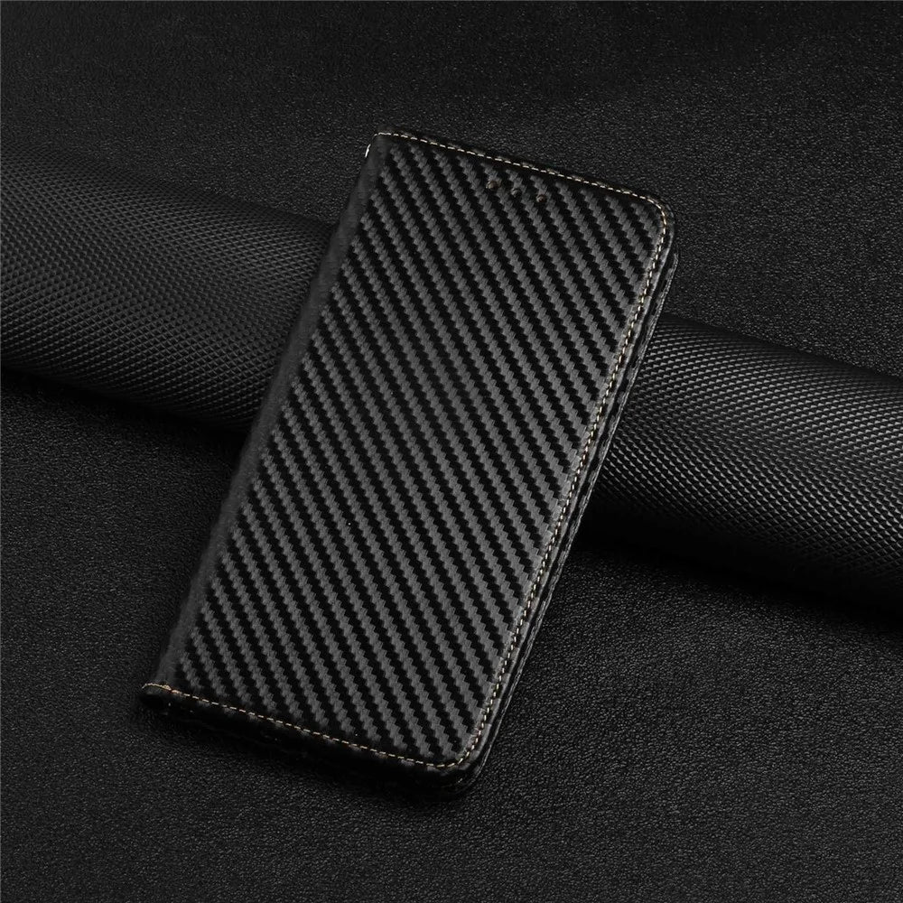 For Samsung Galaxy S24 Ultra Case Carbon Fiber Texture Wallet Stand Cover - Black - 6