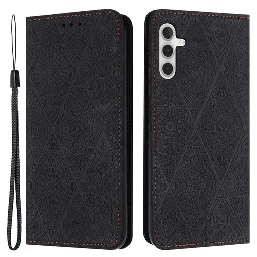 For Samsung Galaxy S25 / S24 Leather Case Wallet Stand Imprinted Phone Cover - Black - 1