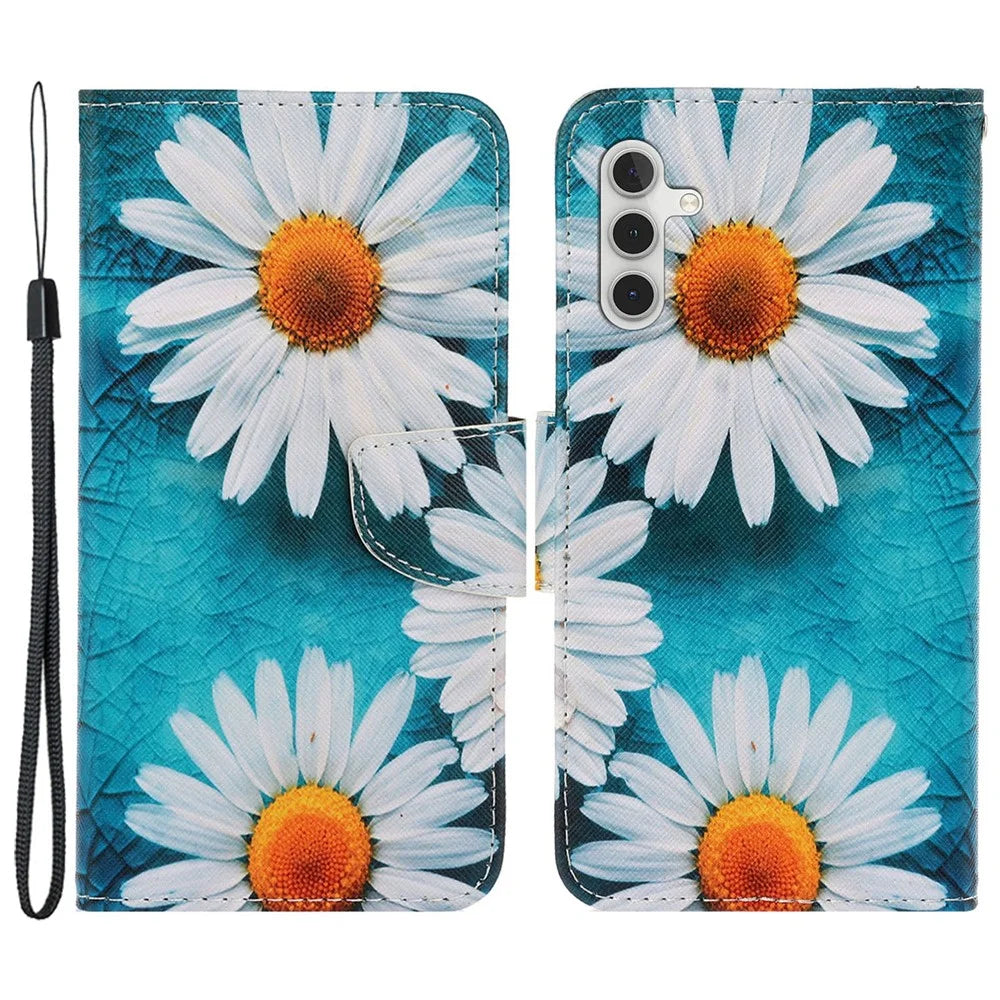 For Samsung Galaxy S25 / S24 Case PU Leather Pattern Printing Wallet Stand Phone Cover - Chrysanthemum - 1
