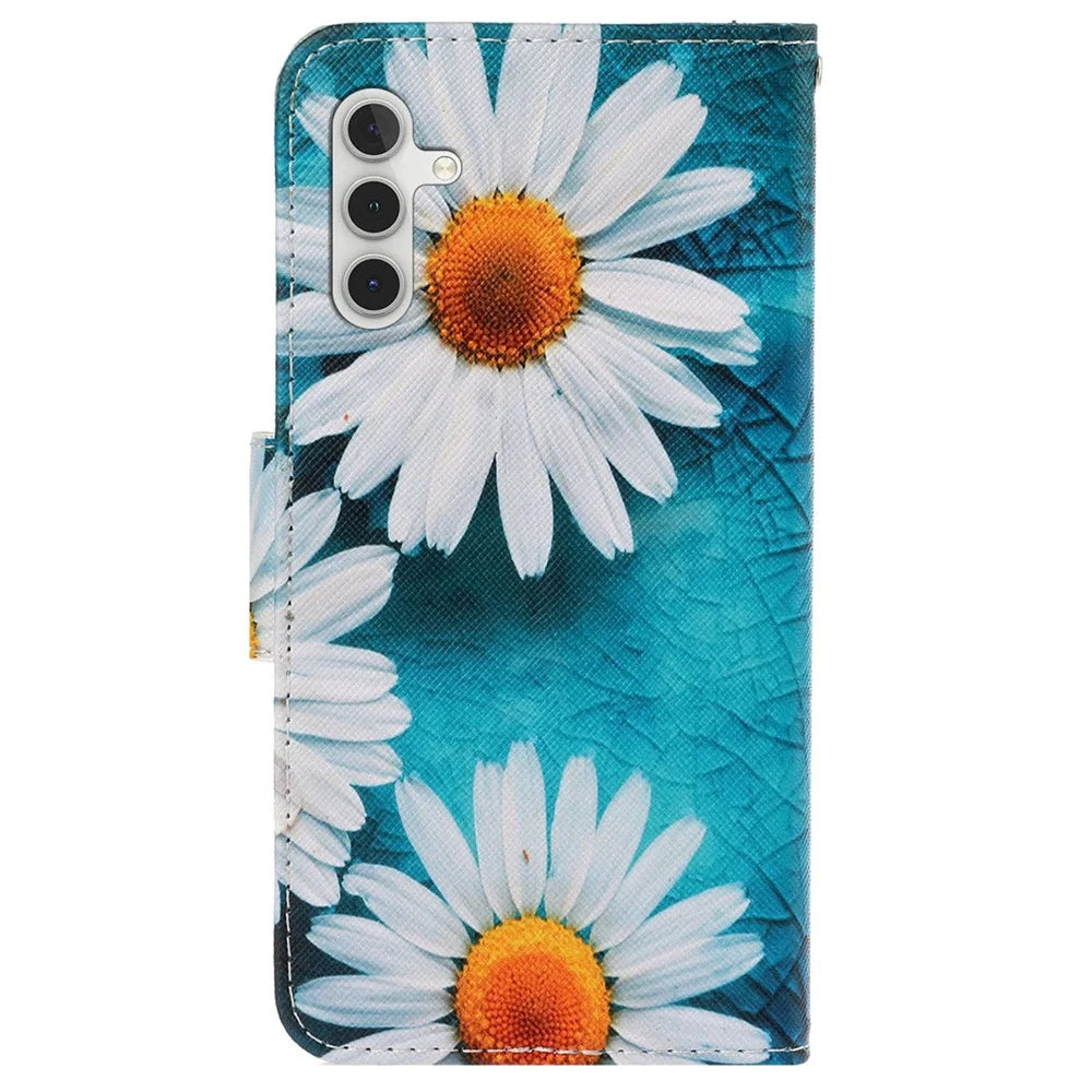 For Samsung Galaxy S25 / S24 Case PU Leather Pattern Printing Wallet Stand Phone Cover - Chrysanthemum - 7