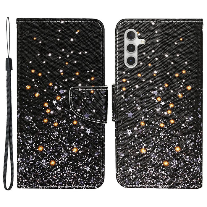 For Samsung Galaxy A15 5G Case PU Leather Pattern Printing Wallet Phone Cover with Strap - Shattered Stars - 1