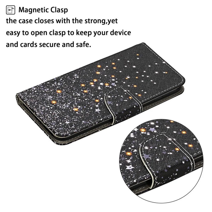 For Samsung Galaxy A15 5G Case PU Leather Pattern Printing Wallet Phone Cover with Strap - Shattered Stars - 4