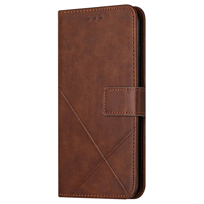 For Samsung Galaxy S24 Ultra Case Solid Color PU Leather Stand Wallet Phone Cover with Wrist Strap - Brown - 6