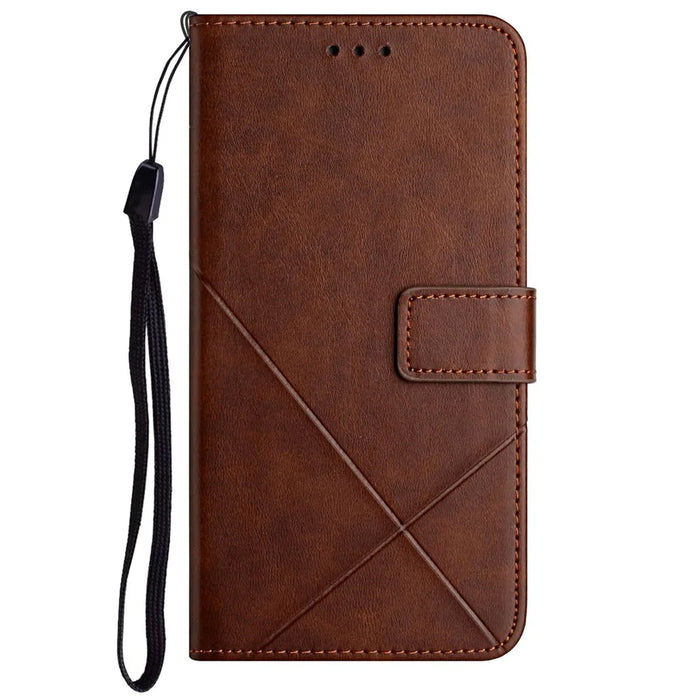 For Samsung Galaxy S24 Ultra Case Solid Color PU Leather Stand Wallet Phone Cover with Wrist Strap - Brown - 7