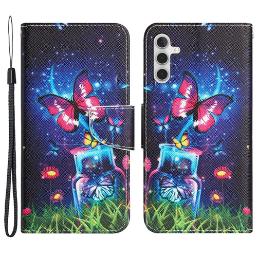 For Samsung Galaxy A15 5G Case Leather Wallet Cover with Pattern Printing - Bottle and Butterfly - 1