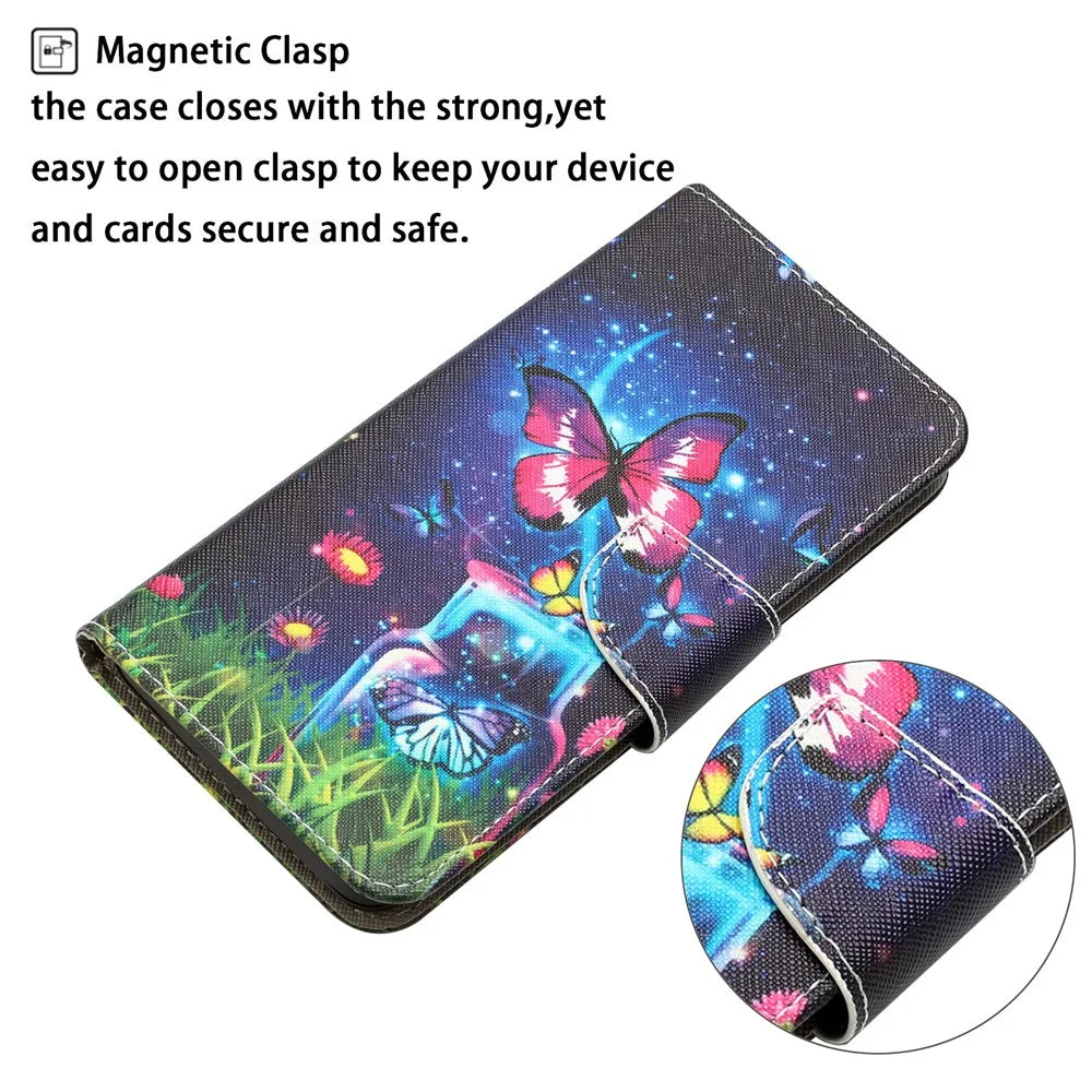 For Samsung Galaxy A15 5G Case Leather Wallet Cover with Pattern Printing - Bottle and Butterfly - 4
