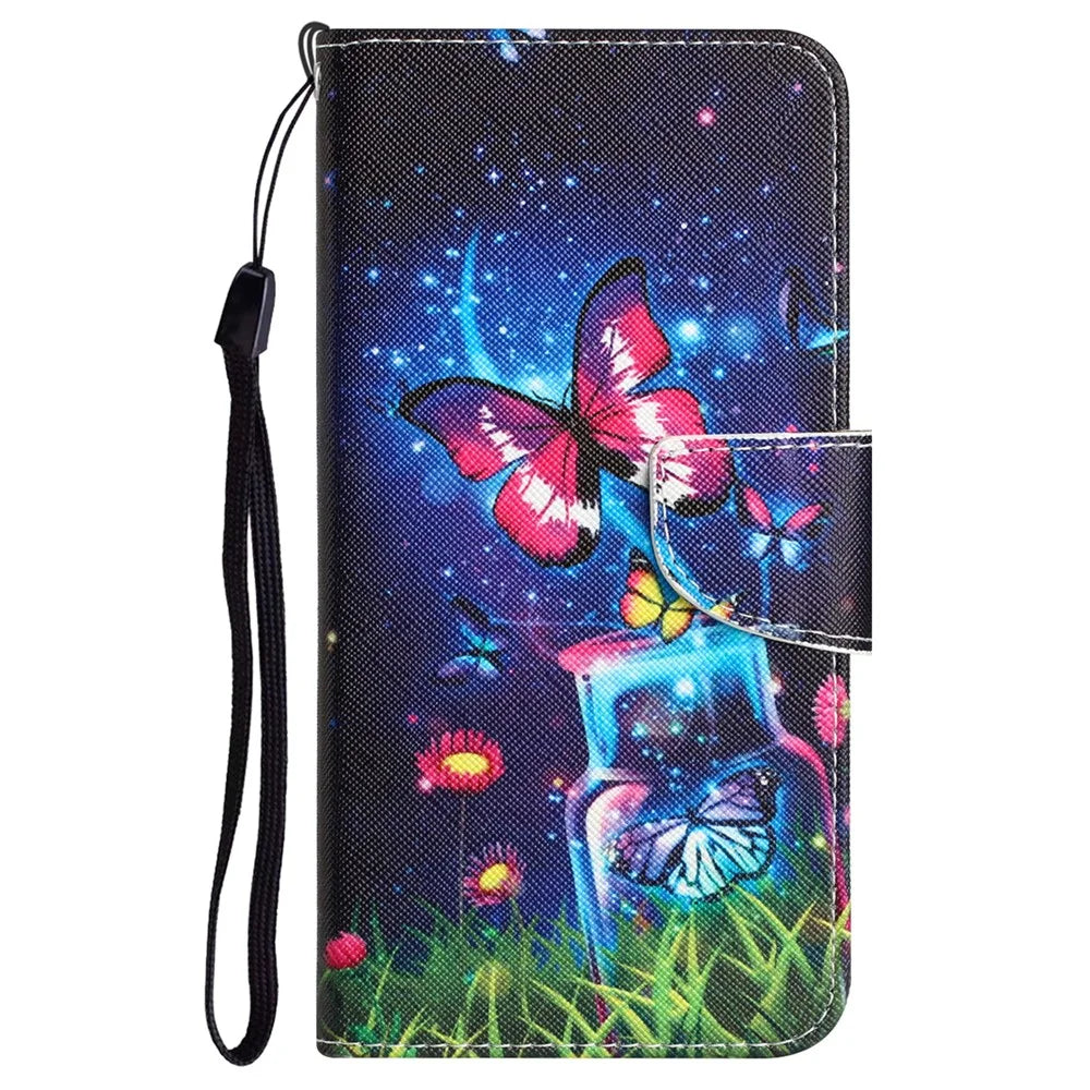 For Samsung Galaxy A15 5G Case Leather Wallet Cover with Pattern Printing - Bottle and Butterfly - 6