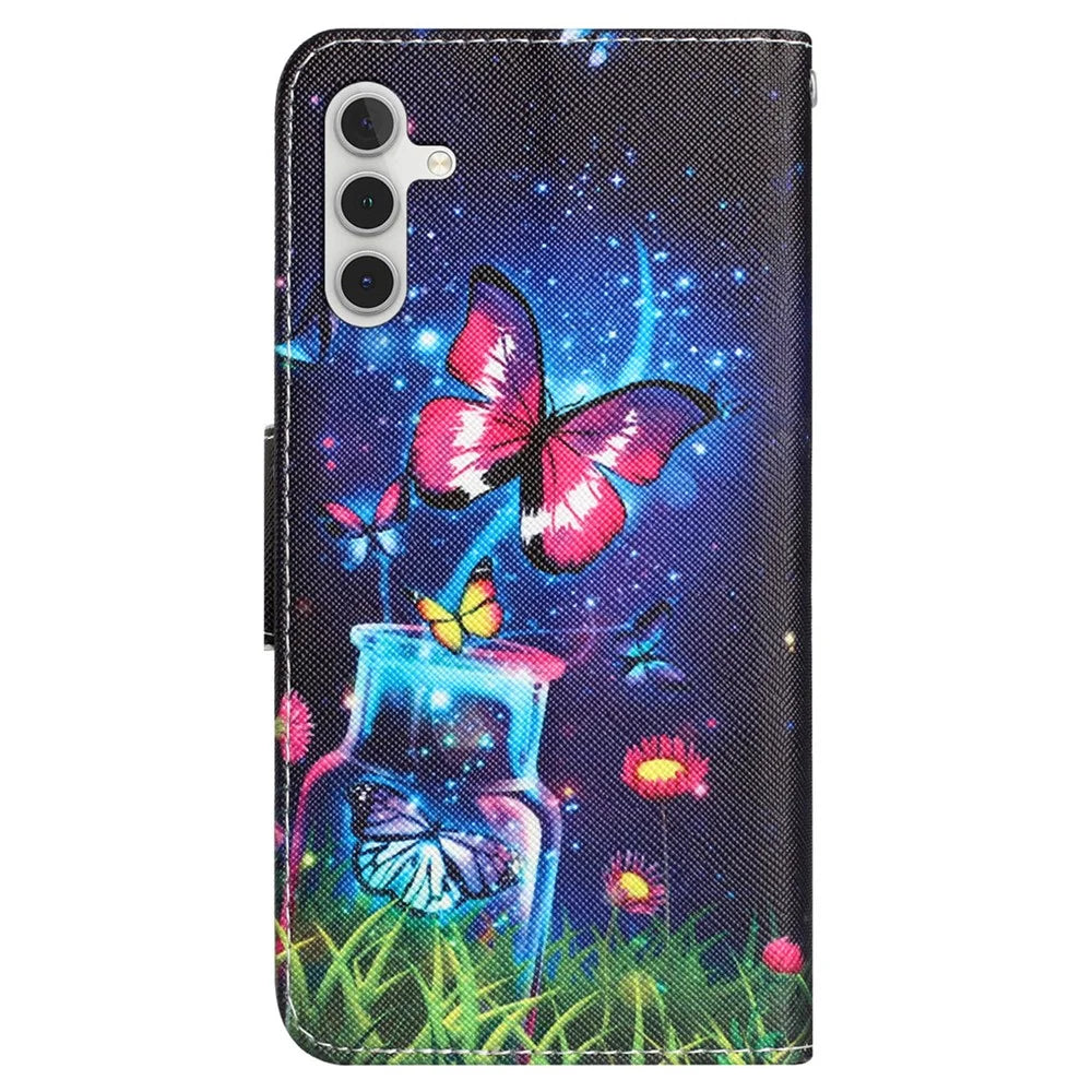 For Samsung Galaxy A15 5G Case Leather Wallet Cover with Pattern Printing - Bottle and Butterfly - 7