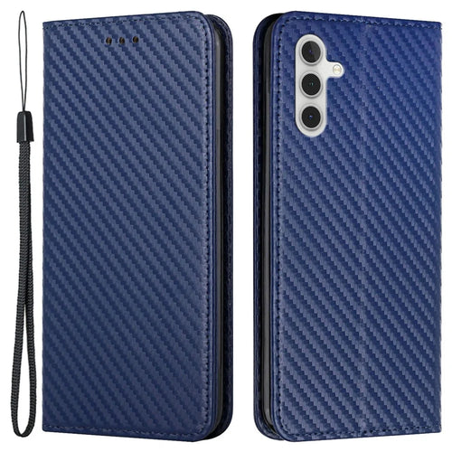 For Samsung Galaxy A15 5G Wallet Case Carbon Fiber Texture Leather Phone Cover - Blue - 1