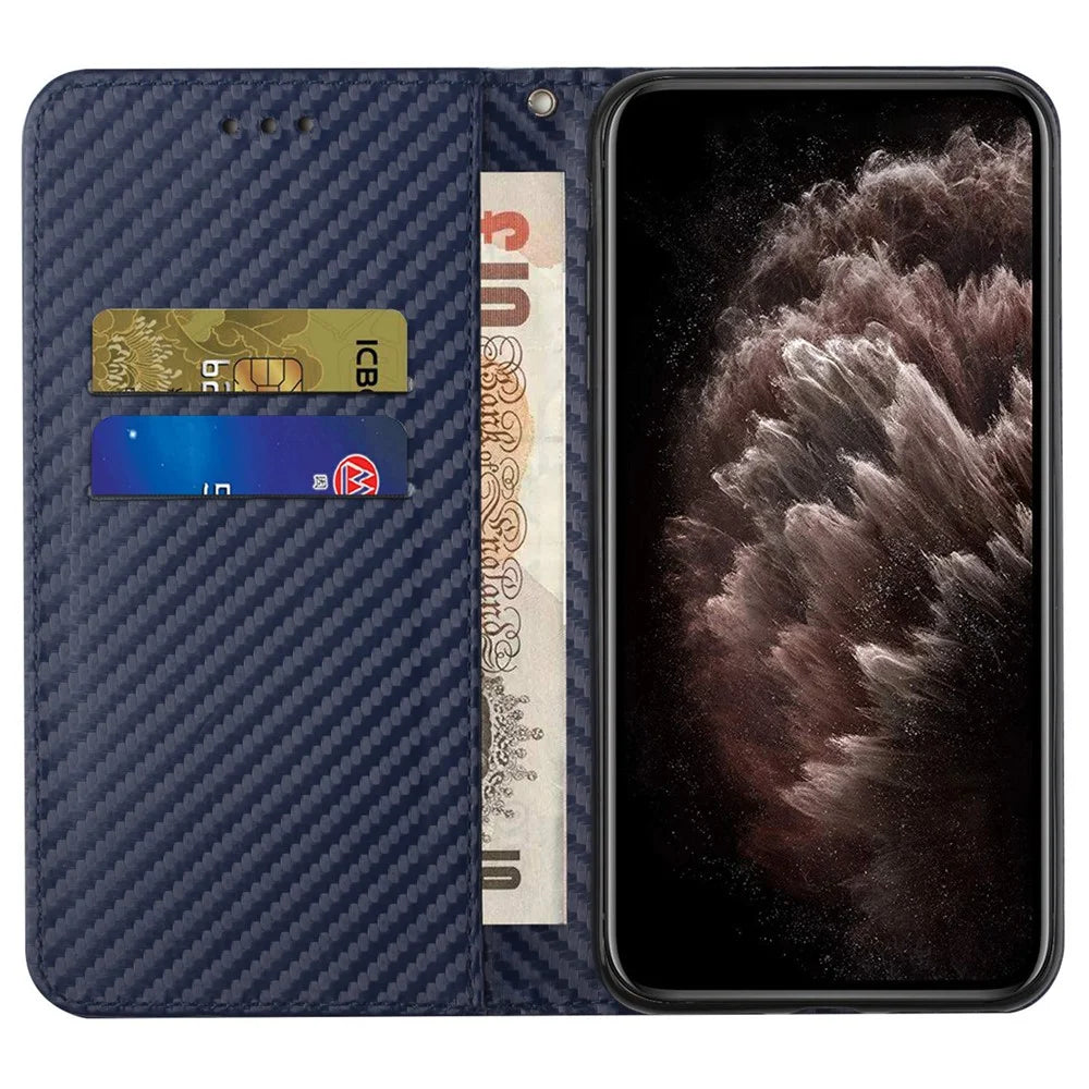 For Samsung Galaxy A15 5G Wallet Case Carbon Fiber Texture Leather Phone Cover - Blue - 2