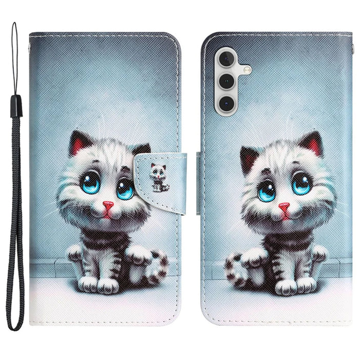 For Samsung Galaxy S24+ Case PU Leather Pattern Printing Stand Cover - Blue Eyes Cat - 1