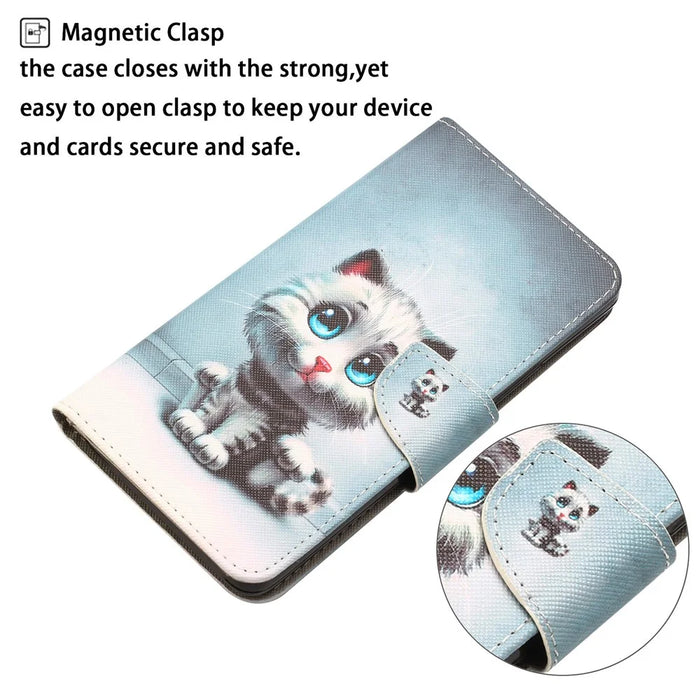 For Samsung Galaxy S24+ Case PU Leather Pattern Printing Stand Cover - Blue Eyes Cat - 4