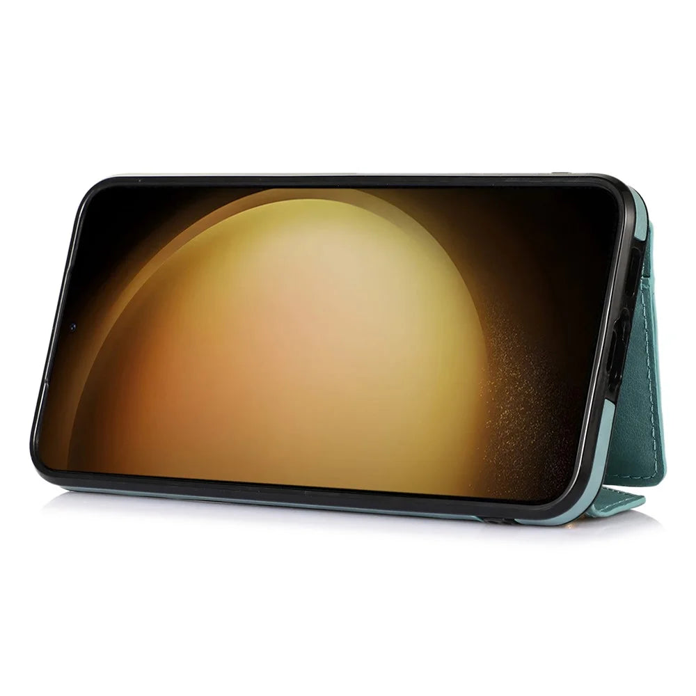 For Samsung Galaxy A14 5G / 4G Case Card Holder Kickstand PU Leather+TPU Crossbody Cover - Green - 3