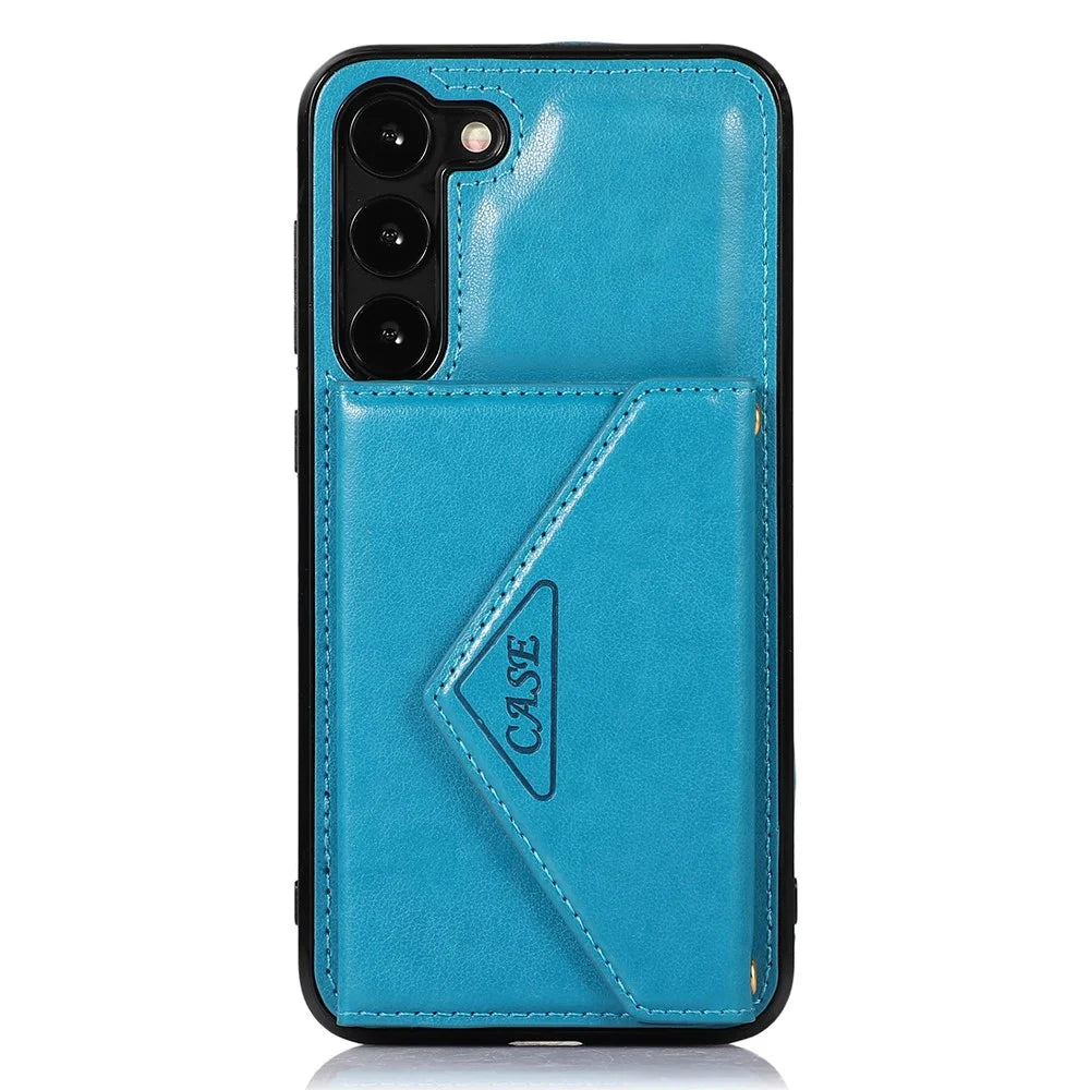 For Samsung Galaxy A34 5G Case Triangle Lid Card Bag Leather+TPU Crossbody Phone Cover - Blue - 7