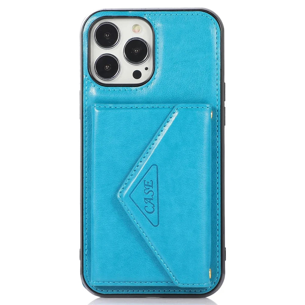 For iPhone 15 Pro Max Case Card Bag Kickstand Leather+TPU Anti-drop Crossbody Cover - Blue - 7