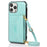 For iPhone 14 Pro Max Cell Phone Case Card Holder Anti-drop PU+TPU Cover with Long Strap - Green - 1