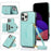 For iPhone 14 Pro Max Cell Phone Case Card Holder Anti-drop PU+TPU Cover with Long Strap - Green - 6