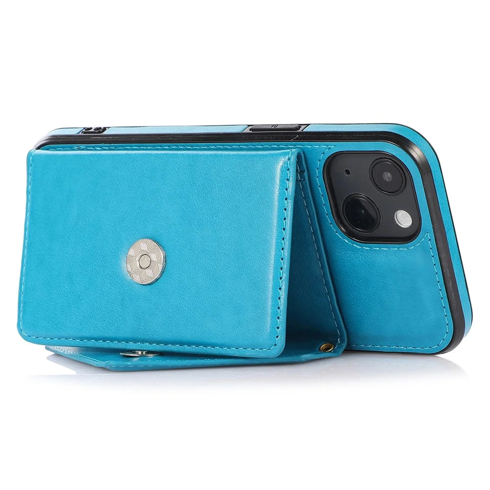 For iPhone 14 Cell Phone Case Triangle Lid Card Bag Leather+TPU Protective Crossbody Cover - Blue - 2