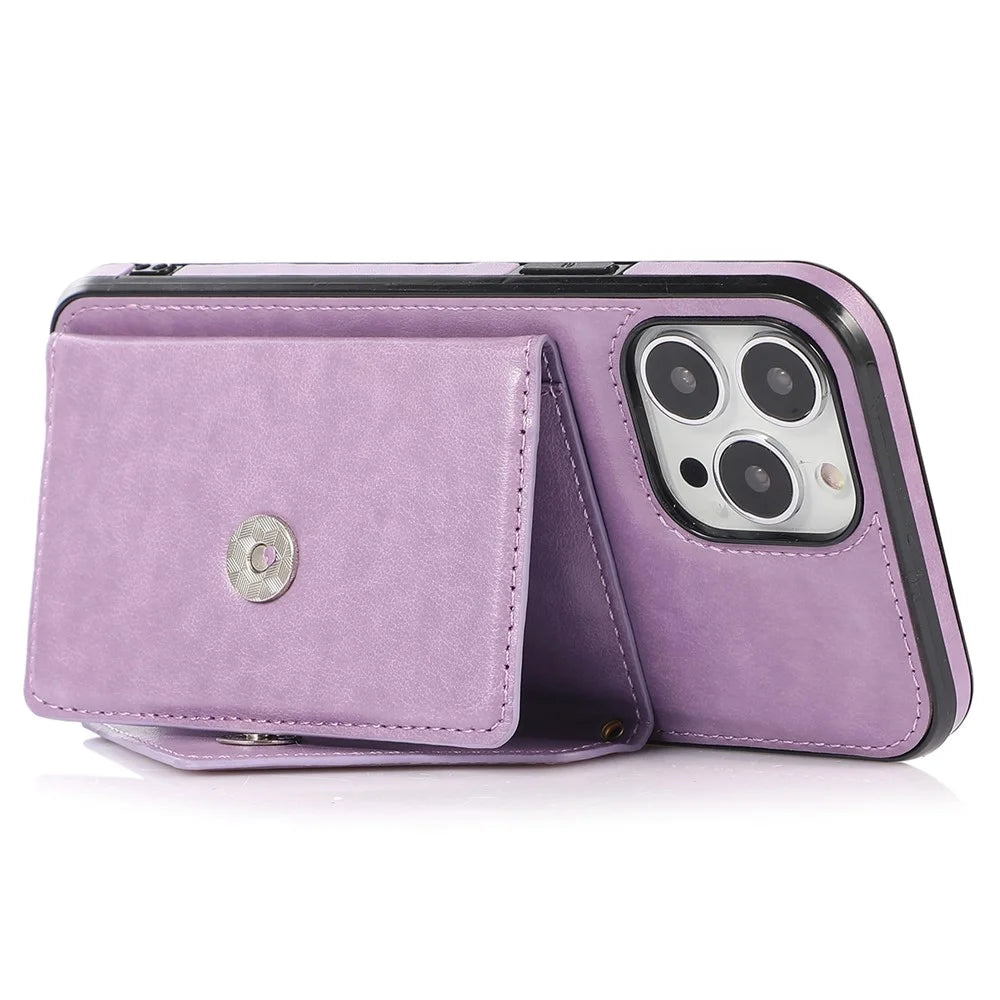 For iPhone 13 Pro 6.1 inch Cell Phone Case Leather+TPU Anti-shock Crossbody Cover with Card Bag - Purple - 2