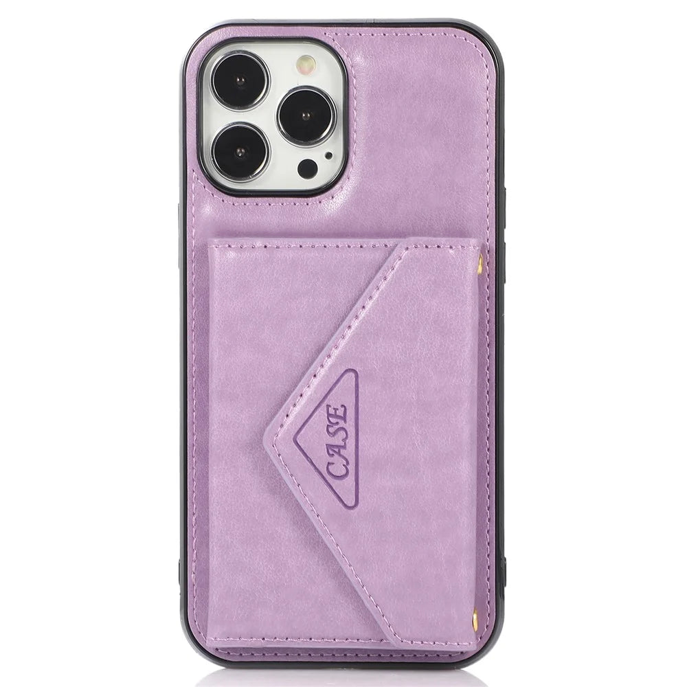 For iPhone 13 Pro 6.1 inch Cell Phone Case Leather+TPU Anti-shock Crossbody Cover with Card Bag - Purple - 7