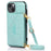 For iPhone 15 Plus Case PU Leather+TPU Card Holder Anti-fall Cover with Long Strap - Green - 1