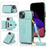 For iPhone 15 Plus Case PU Leather+TPU Card Holder Anti-fall Cover with Long Strap - Green - 6