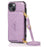 For iPhone 15 Cell Phone Case Triangle Lid Card Bag Leather+TPU Cover with Long Strap - Purple - 1