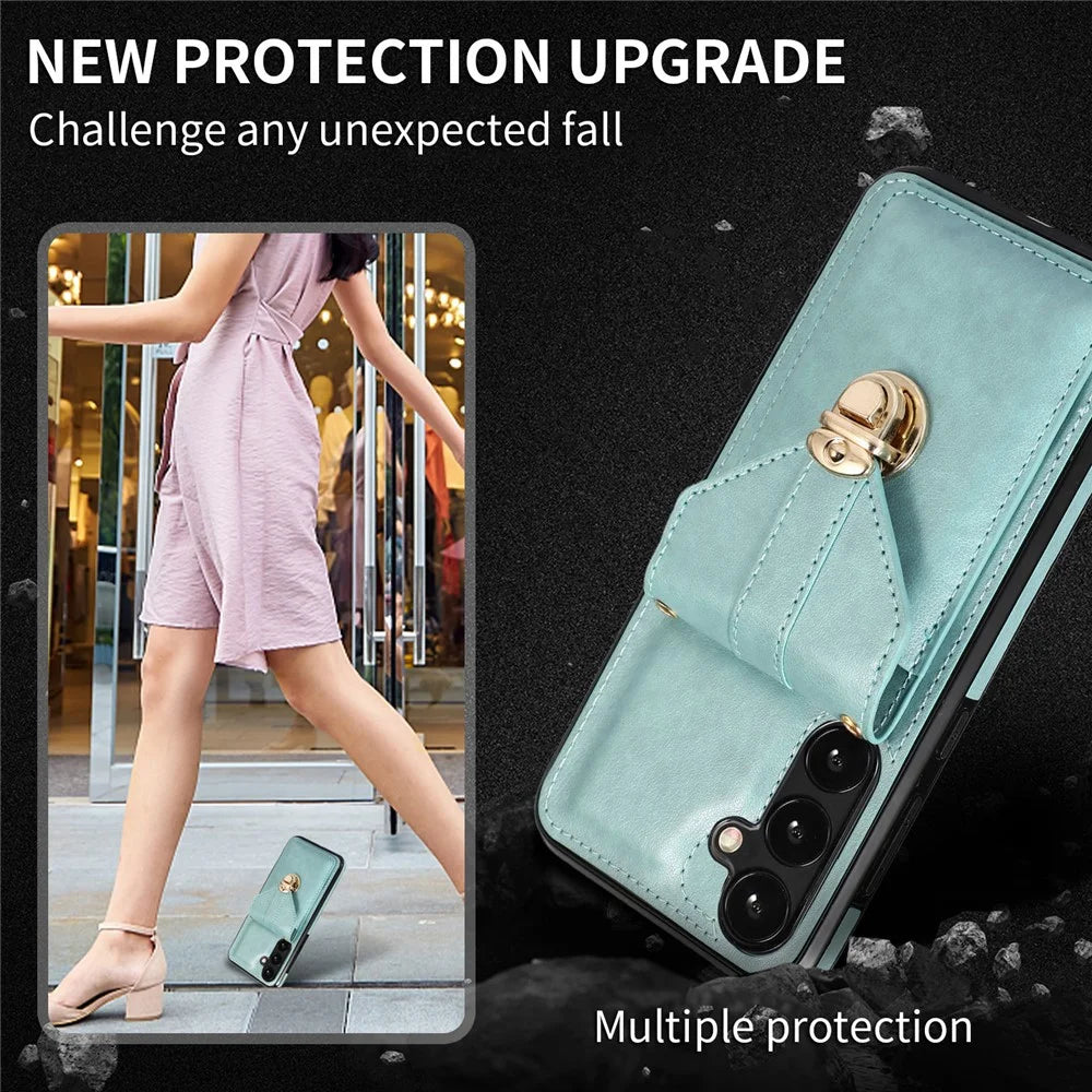For Samsung Galaxy A34 5G Case Card Holder Kickstand Anti-Scratch PU Leather+TPU Phone Shell - Green - 6