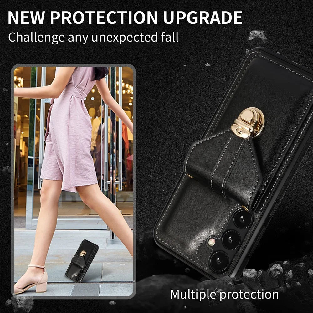For Samsung Galaxy A54 5G PU Leather+TPU Cover Phone Case with Kickstand Card Holder - Black - 6