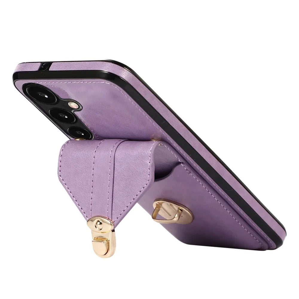 For Samsung Galaxy A14 5G / 4G Case Shockproof Phone Cover Card Holder PU Leather+TPU Phone Shell - Purple - 2