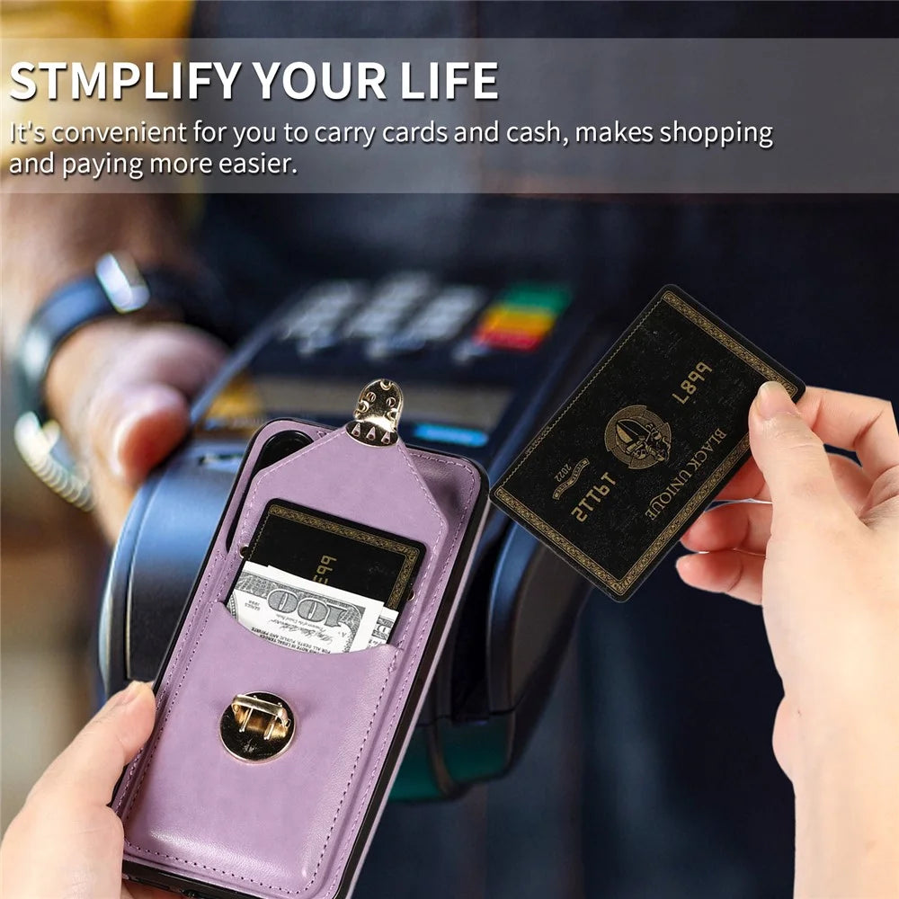 For Samsung Galaxy A14 5G / 4G Case Shockproof Phone Cover Card Holder PU Leather+TPU Phone Shell - Purple - 5
