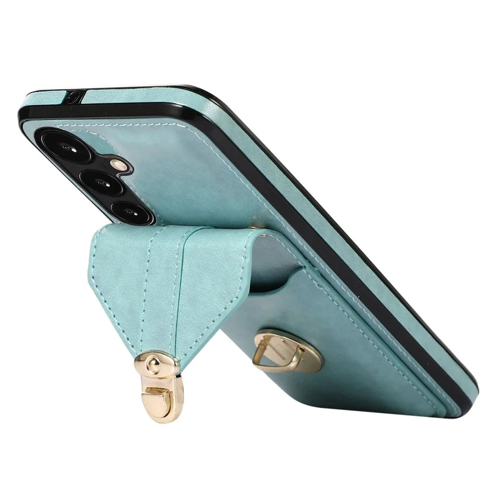 For Samsung Galaxy A05s 4G Case Card Holder Shockproof PU Leather Phone Cover - Green - 2