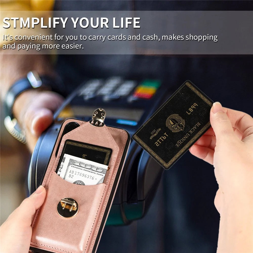 For Samsung Galaxy S23 FE Case Card Holder PU Leather+TPU Shockproof Cover - Rose Gold - 5